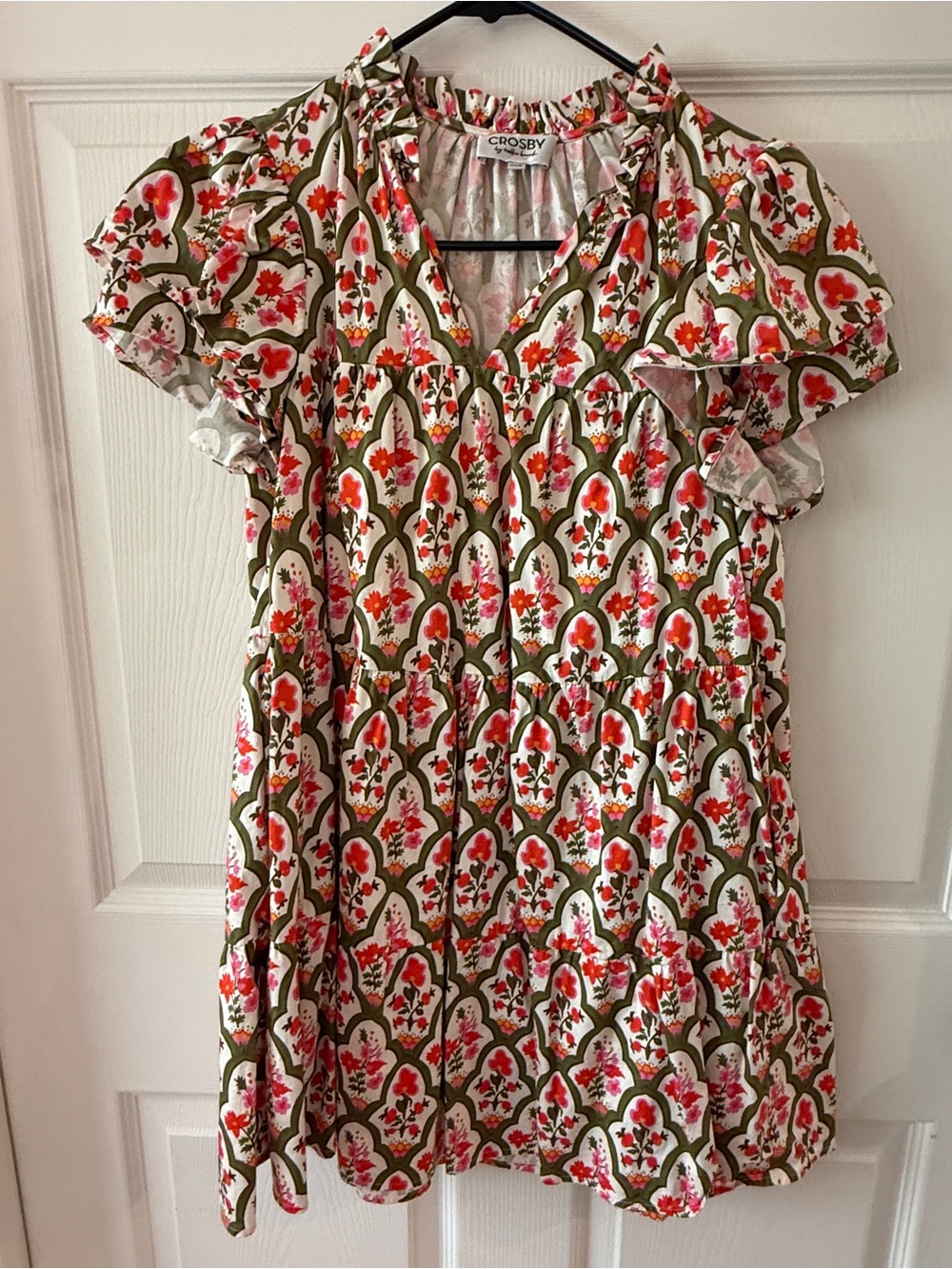 Crosby by Mollie Burch Printed Floral Babydoll Dress - Olive & Coral